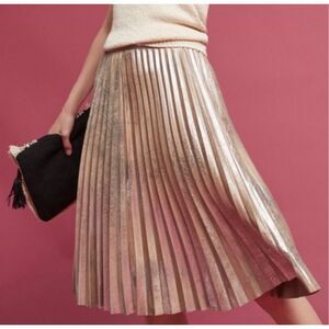Anthropologie Maeve Pleated Metallic Knee Length Skirt size M